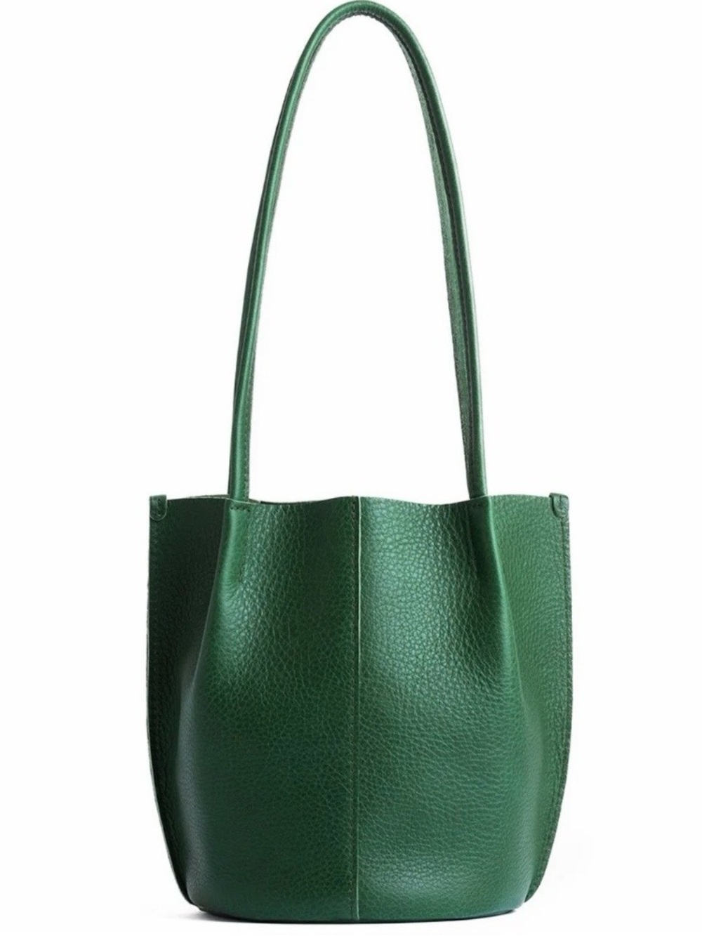 Green Leather Bucket Tote Bag